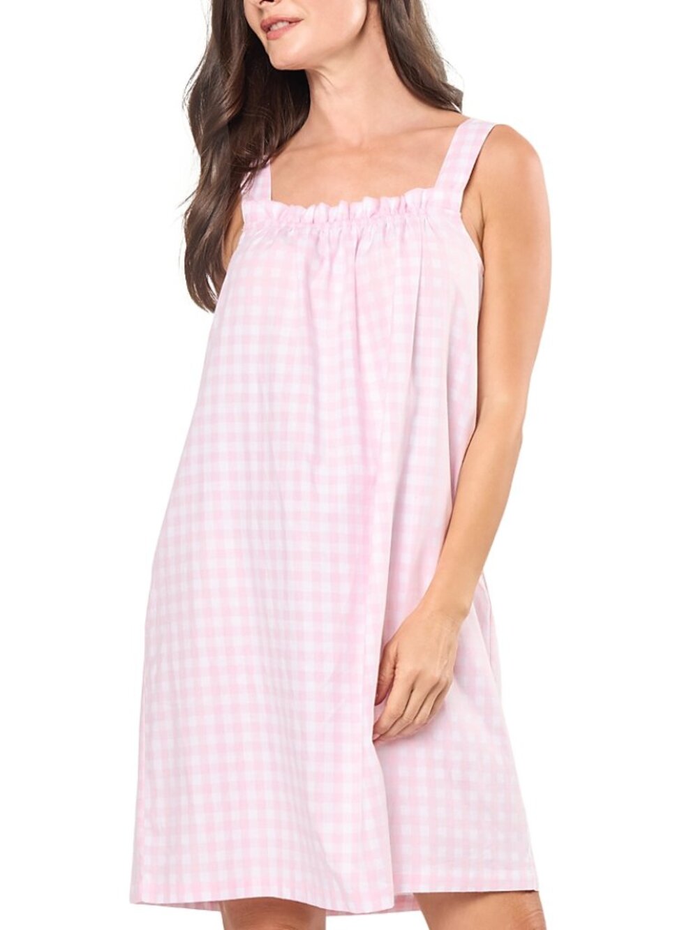 PETITE PLUME Annabelle Brushed Cotton Twill Nightgown in Pink Gingham Size Small